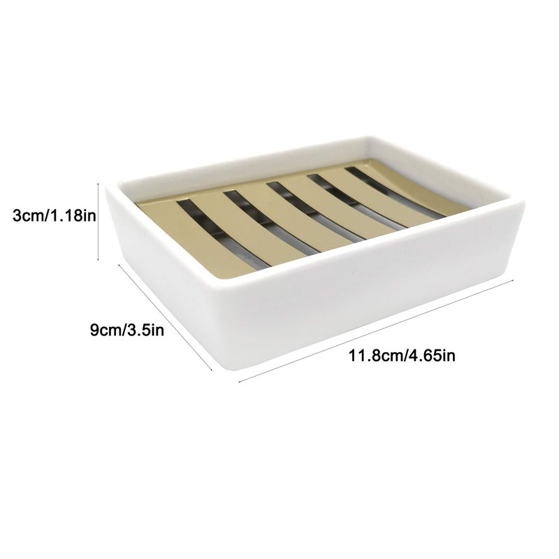 Lofekea Ceramic Soap Dish Gold Stainless Steel Soap Holder for Shower and Bathroom Double Layer Draining Soap Box - Image 5
